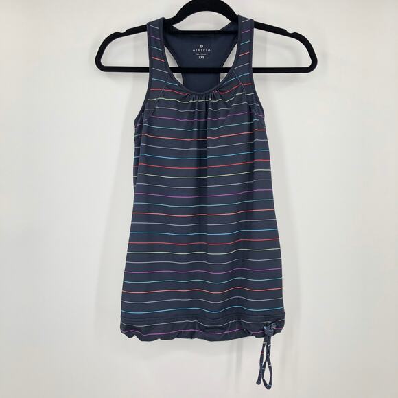 Athleta Tops - Athleta Navy Blue Multicolor Stripe Ties Racerback Built In Bra Tinker Tank Top